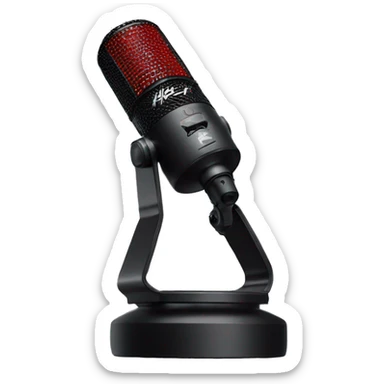 "Create an emoji of the HyperX QuadCast microphone with its red LED grille, black body, and cylindrical shape, including a compact stand with a shock mount."

 sticker