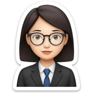asian female accountant with eyeglasses, round face sticker
