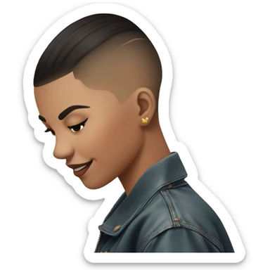 Joven con línea en la ceja, cabello liso color negro con corte Buzz cut sticker