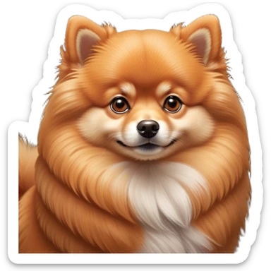 Cinematic Noble Orange Pomeranian Portrait Emoji, Poised and regal, with a compact, fluffy build and a well-groomed, vibrant orange Fur, deep-set soulful brown eyes, Simplified yet sharp and sophisticated features, highly detailed, glowing with a soft, dignified glow, high shine, intelligent and spirited, stylized with an air of elegance, focused and attentive, soft glowing outline, capturing the essence of a watchful and confident companion, so majestic it feels as though it could prance out of the screen with effortless authority! sticker