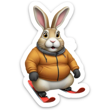 Fat hare skiing in the snow sticker