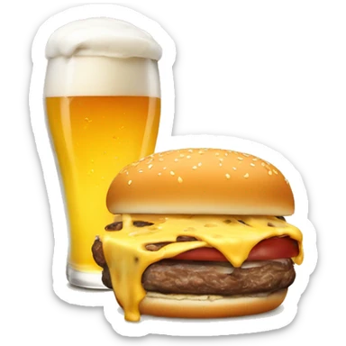 Beer pint with melted cheese inside steaming burger  sticker