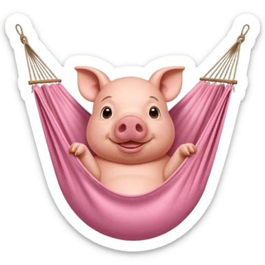 A pig lying in a hammock, fully relaxed, portrait, bust up sticker