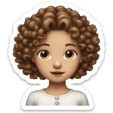 feminine girl, curly long brown hair, white skin, cute, brown dolly eyes sticker