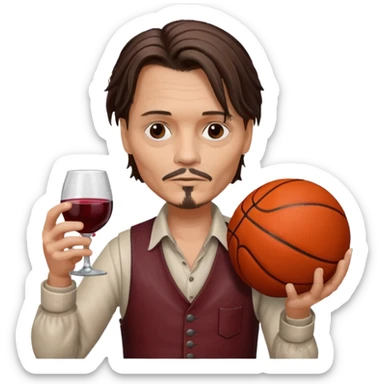 Johnny depp drinking wine with basketball ball in his left hand sticker