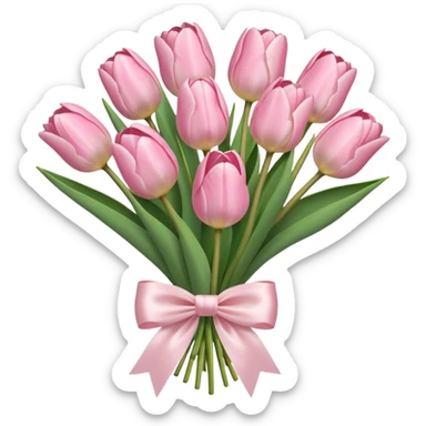 light pink tulip bouquet with light pink bow sticker