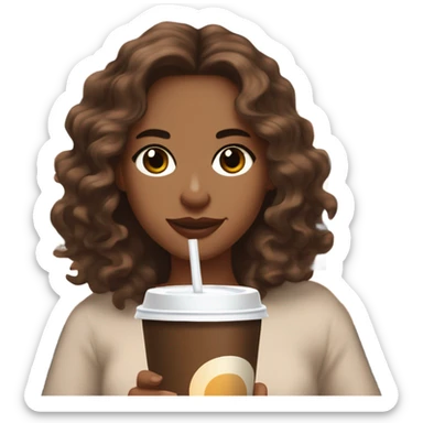 aesthetic white girl with brown wavy hair and brown eyes sipping an iced americano in a cute coffee shop  sticker