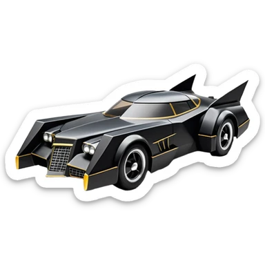  the animated series aerodynamic dark futuristic concept Batmobile loosely based on 1976 Cadillac coupe (flat long straight faceted mechanical body) winged stealthy street hot rod  sticker