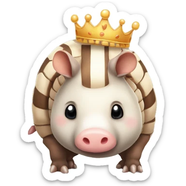  Brown and white piebald chubby round armadillo pig panda centipede armadillo wearing a crown sticker