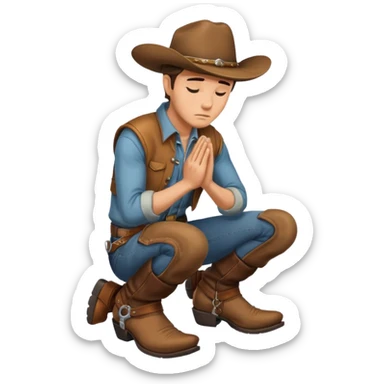 cowboy kneeling in prayer focusing on his boots sticker