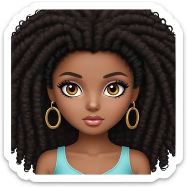 pretty bratz girl, dark brown afro, dark brown eyes, black eyeliner, deep black skin sticker