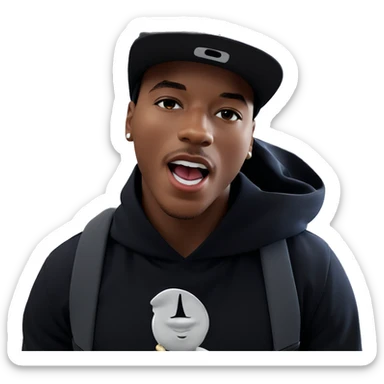 boy with hat and tongue sticker