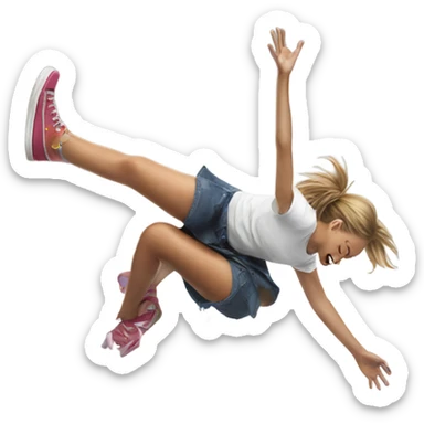 girl falling on puddle of paint on legs are white sticker