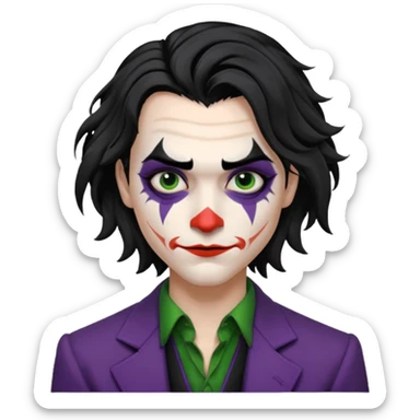 Faça uma pessoa com cabelo preto pouco bagunçado e pouco grande com cara de coringa sticker