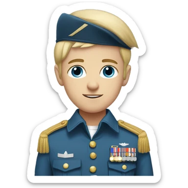 blue eyed boy with blonde hair and blue military uniform sticker