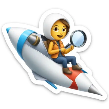 woman riding a rocket with a magnifier in her hand sticker