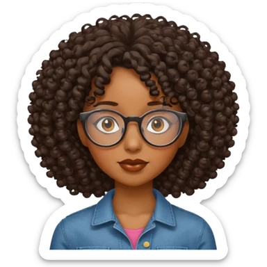 Black girl with curly hair and glasses sticker