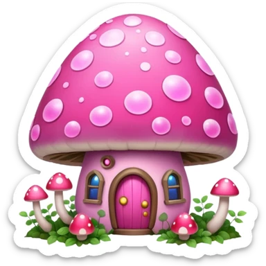 Pink girly Galaxy mushroom house covered in vines sticker