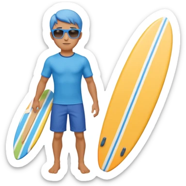 cute male surfer riding a wave, wearing shorts, sunglasses, holding balance, colorful surfboard, 3D cartoon, mobile game icon, clean background, no text sticker