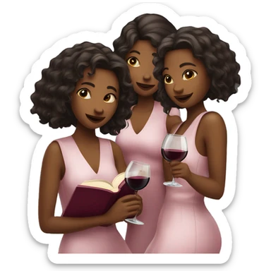 group of girls with wine reading books partying sticker