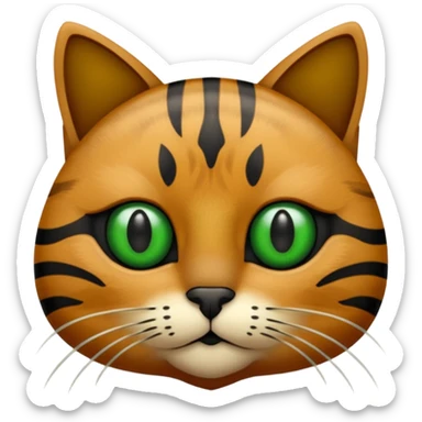 een bruine kat met zwarte strepen en groene ogen sticker