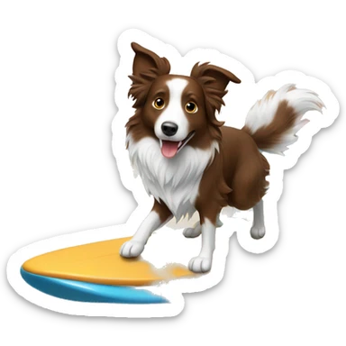 Brown border collie surfing sticker