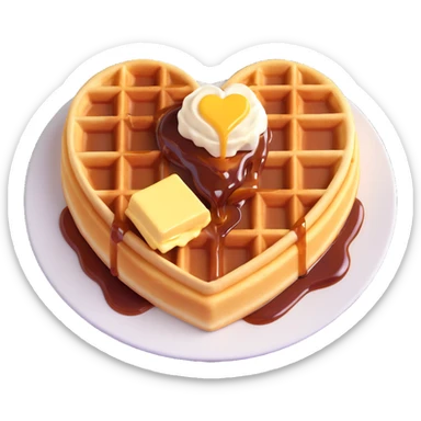 heart-shaped waffle with syrup and a pat of butter, warm and inviting sticker