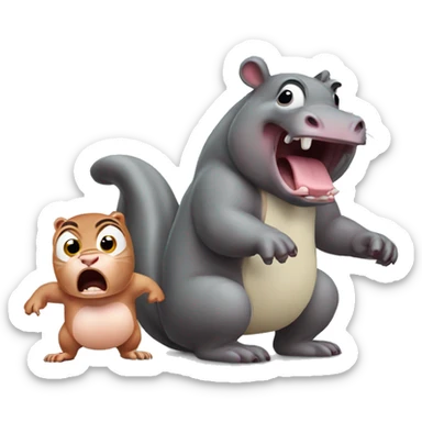 frightened squirrel over angry hippo sticker