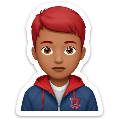 college boy with college jacket red sticker