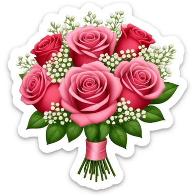 Rose bouquet with babies breath sticker