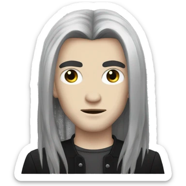 Goth white guy with long black hair grey eyes sticker