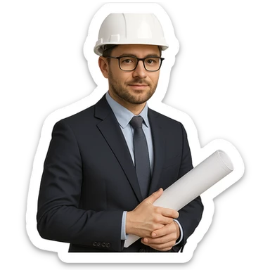 civil design engineer wearing a hard hat, professional, clear details sticker