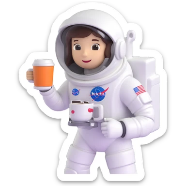 cheerful cartoon astronaut holding a coffee cup sticker