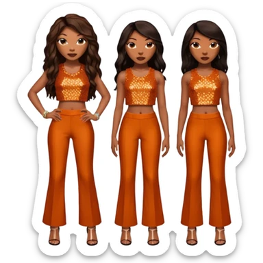 Brandy Norwood with dark brown long hair, burnt orange sequin crop top and pants sticker