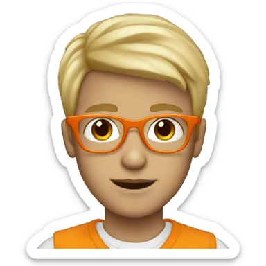 white blonde boy with clear orange glasses   sticker