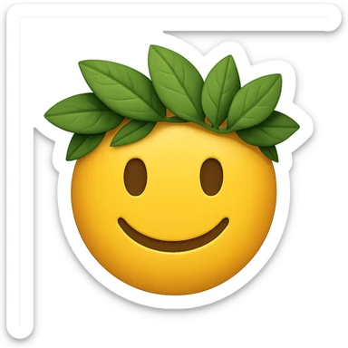 yellow face with green leaf crown, digital illustration, emoji style, no background sticker