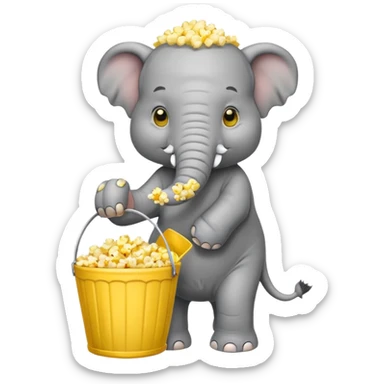 a elephant holding a bucket of popcorn sticker