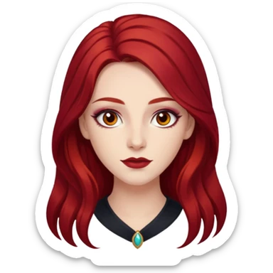 Chappell Roan (b.1998) with long dark red hair, makeup sticker