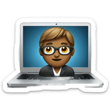 an online tutor infront of a laptop sticker