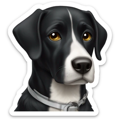 black dog with white collar and whitish nose sticker