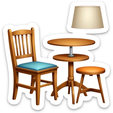 Icon for Furniture Design: a drawing of furniture elements, such as a chair or table, with a 3D model of the piece displayed alongside. The icon should represent the process of designing and modeling furniture. Transparent background. sticker