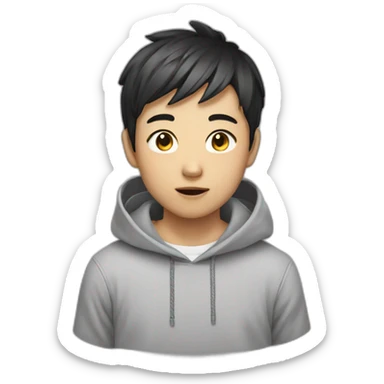 crazy asian boy short hair with hoodie sticker