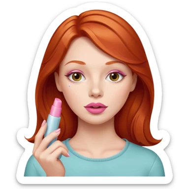 redhead woman using chapsitck sticker