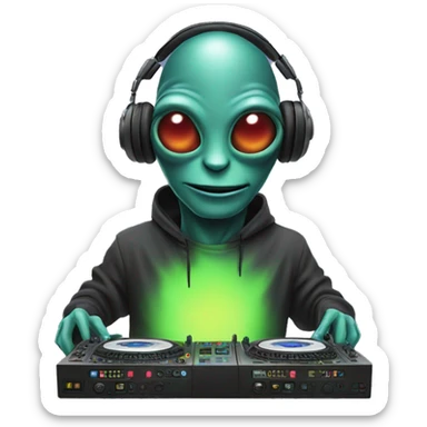 alien djing a rave sticker
