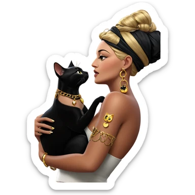 girl with black cat jewelry sticker