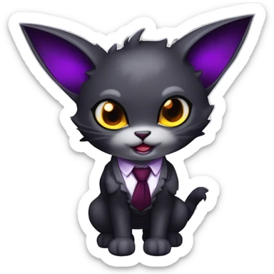 Cute-Evil-Vampiric-Batty-Cat-Black-Purple-Red-Grey-White-Yellow-Contrast-Colors-Fantasy-Fur-Sona-Chibi-Shiny-Fakémon-Hybrid with horns and big fangs neck tie leg spats full body sticker