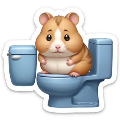 Cute chubby cartoon-style hamster sitting on toilet pooping looking guilty with thought bubble thinking about chilli  sticker