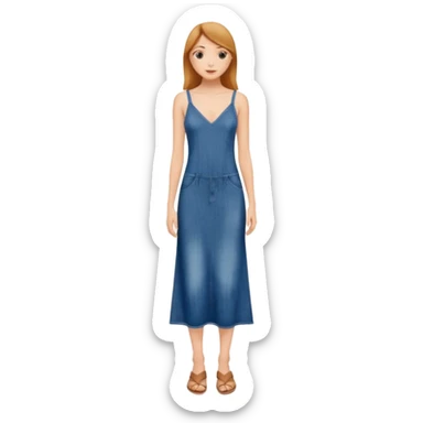 Midi length slip dress with a bias cut and a v neckline with a jean pattern  sticker