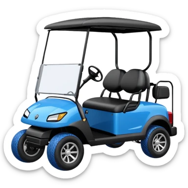 Electric blue golf cart with black seat and top sticker