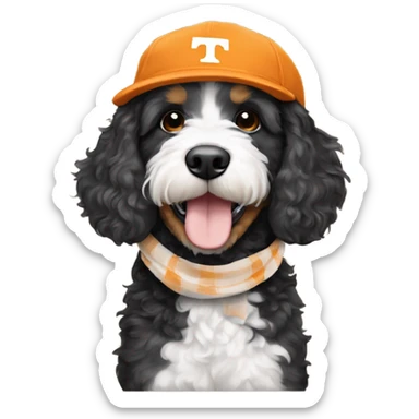 Bernedoodle with University of tennessee hat and scarf sticker